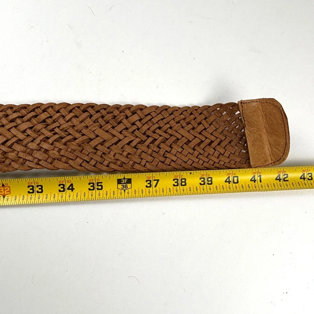 Braided Leather Belt Womens Large Brown Ornate‎ Buckle 41in Western Boho Cowgirl